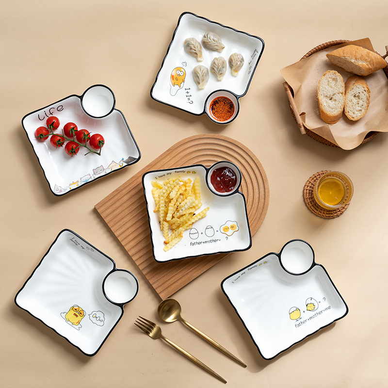 Dumpling plate with vinegar dish ceramic Japanese dumpling plate cute shrimp plate fries plate cooked meat plate Internet celebrity snack plate sushi