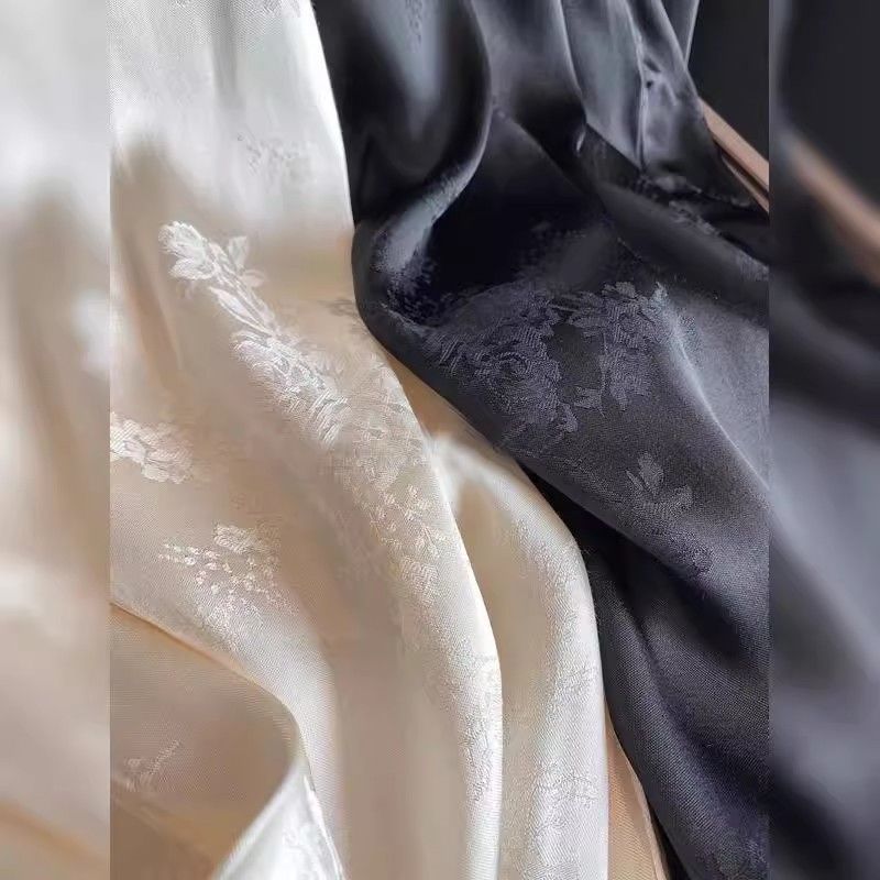 A line of big-name tail single-cut label satin drape acetate women's two-color jacquard wide-leg loose straight ice silk trousers