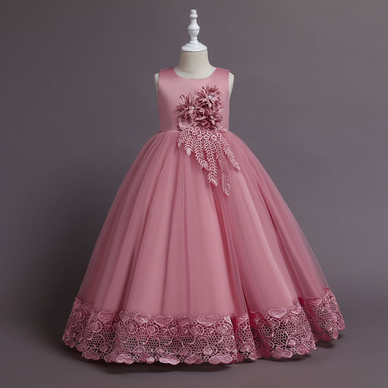 New children's dress flat tail long tail princess dress summer 2021 new girls flower catwalk skirt