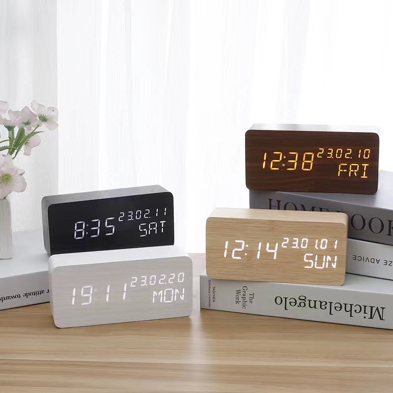 Calendar wooden clock electronic clock LED date week temperature display electronic alarm clock manufacturer wholesale