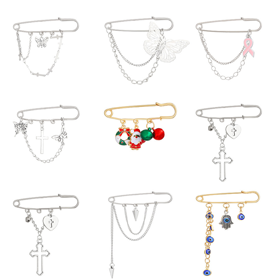 Cross-border new chain brooch men and women cold Style Butterfly Love cross pin punk hip hop suit buckle pin