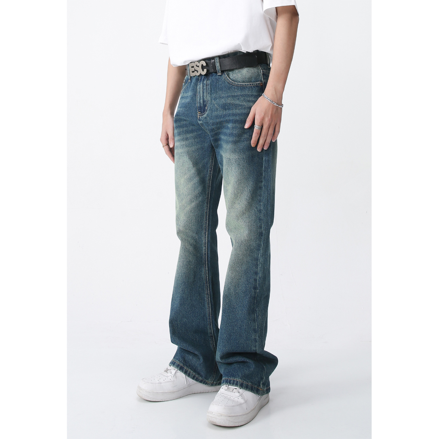 MtlClothes Мужская одежда | 2023 Весенние новые продукты мужские ретро -ретро -шлифовальные белые брюки с прямыми