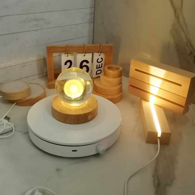 木製創意実木発光台座水晶球挿電省エネ小夜灯客間寝室工芸品置物|undefined