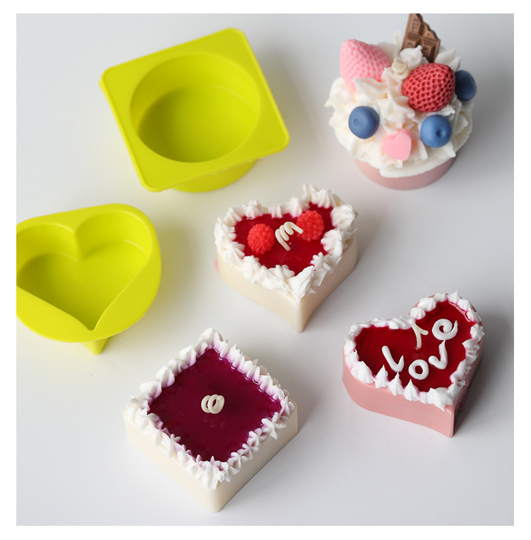 Love round square cake aromatherapy candle diy baking small fresh air dessert candle making silicone mold