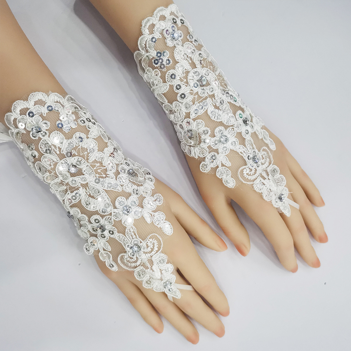Flower Girl Children's Gloves White Lace Dress Wedding Girl Performance Short Hook Finger Dancing Decoration Foreign Trade