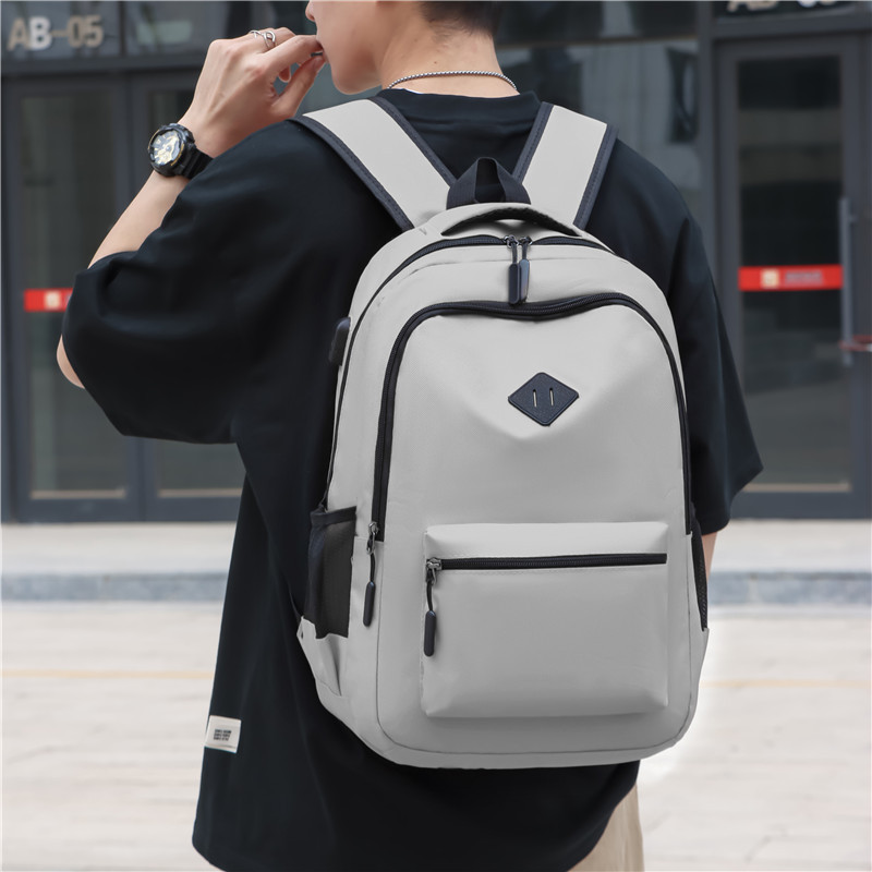 Cross-border Backpack Large Capacity Solid Color Simple Couple Casual Backpack Campus Style Japanese All-match Backpack