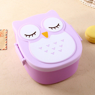 South Korea cartoon cute children's lunch box Owl lunch box compartment plastic student microwave lunch box Internet celebrity fresh-keeping