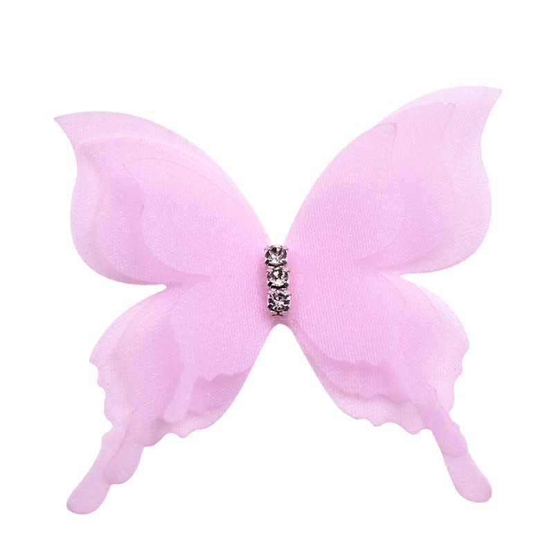 Summer new three-layer with diamond three-dimensional gauze butterfly colorful artificial fabric diy hair accessories clothing accessories