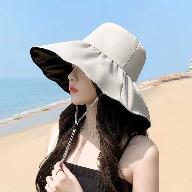New women's spring and summer black glue sun protection sun protection cover face UV protection sun hat beach big brim fisherman hat