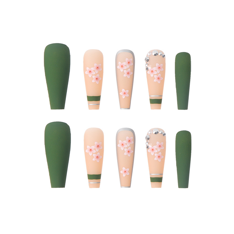European and American wear nail art spring warm flower blooming point diamond nail art ins style long ballet nail wholesale cross-border exclusive for nail art