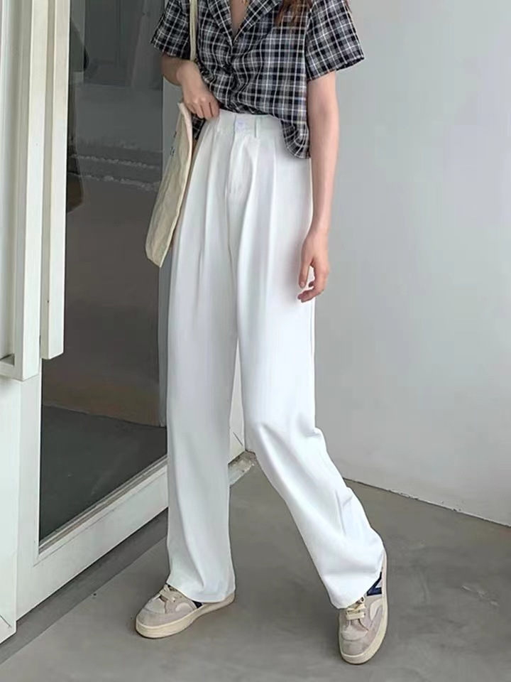 Solid color high waist suit pants for women Spring and autumn sports pants loose casual wide-leg pants for women nine-point floor pants for women