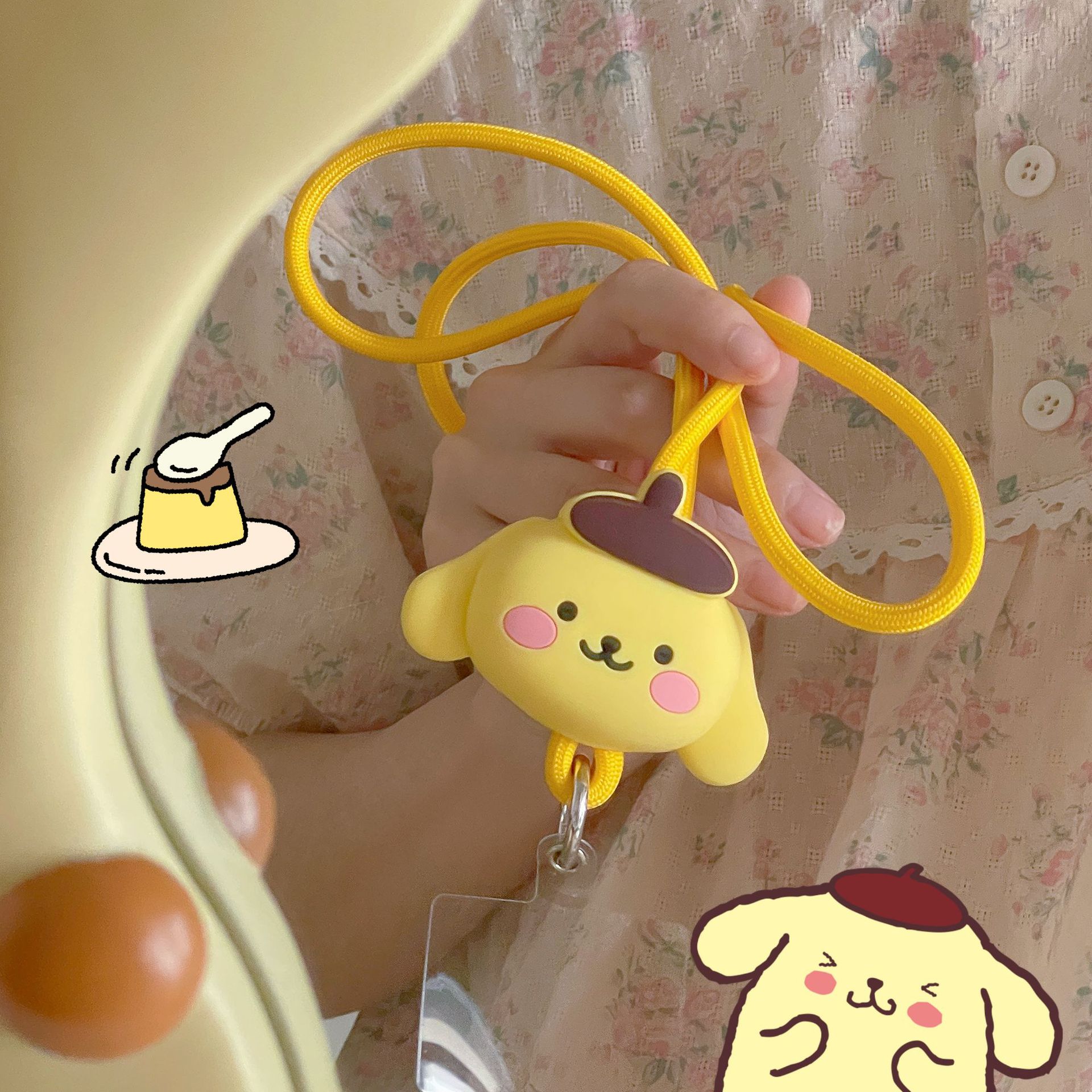 Cute cartoon fashion brand long hanging neck rope melody kulomi diagonal multi-functional mobile phone with card hanging chain rope