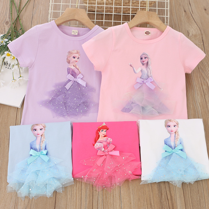2024 children's clothing Korean version of the new summer girls short sleeve T-shirt children's three-dimensional princess foreign trade factory a generation of hair