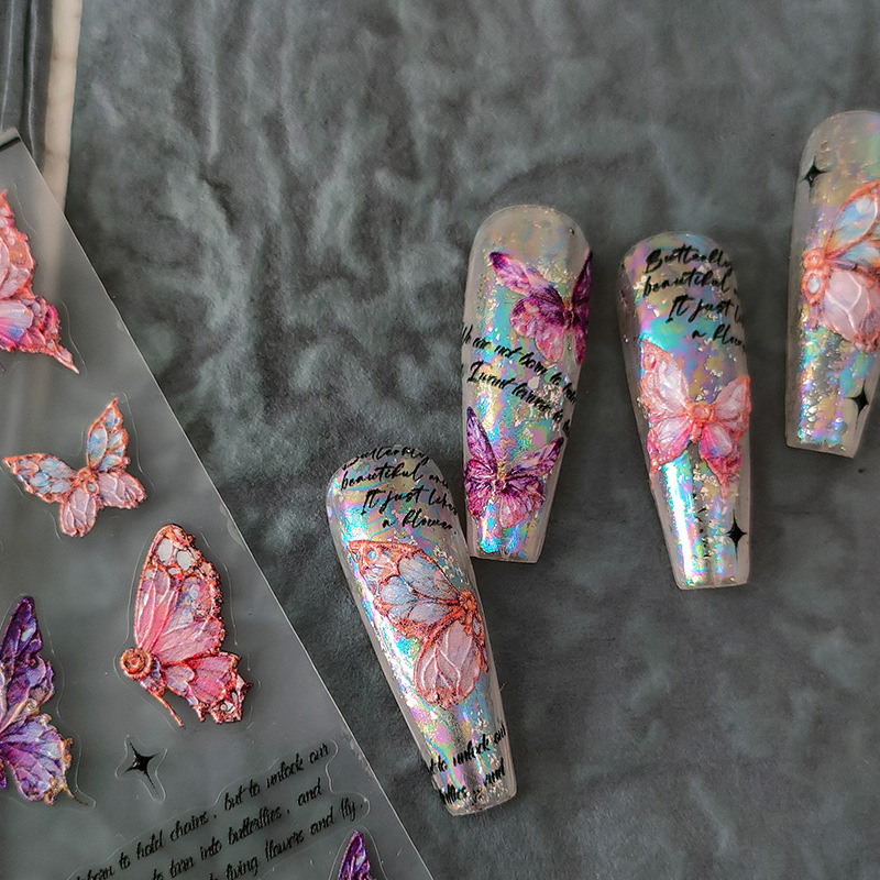 Nail art stickers embossed thin tough peach blossom butterfly applique with adhesive stereo texture dark wind nail patch jewelry