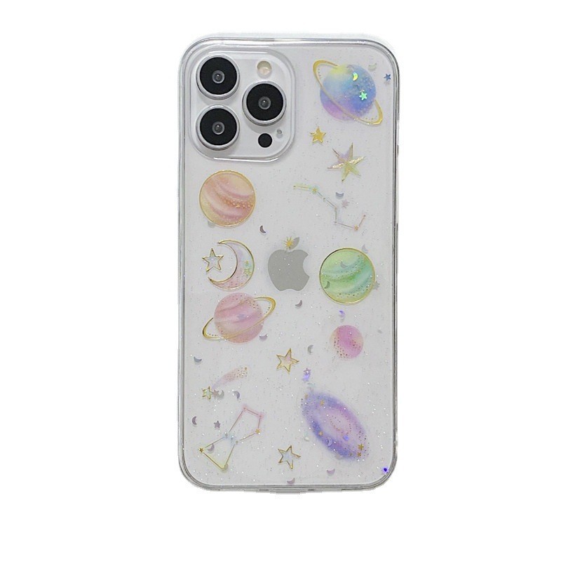 Suitable for iphone16 Phone Case Creative Planet Transparent Sequin Glue Dropping All-inclusive New S25Ultra Protective Case