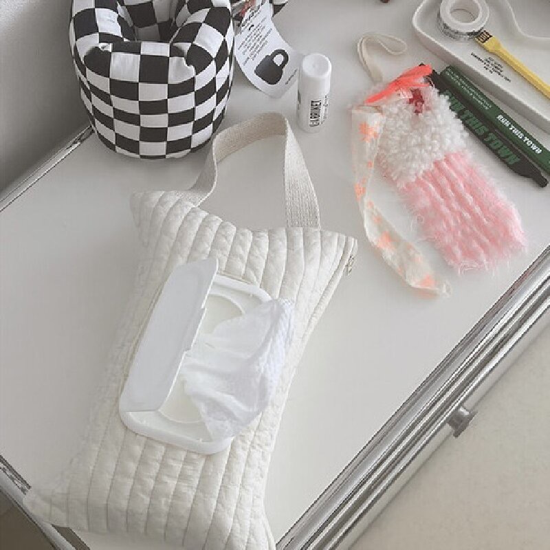 Ins-style Korean-style Car Tissue Box Cute Baby Trolley Tissue Bag Portable Removable Flip Tissue Box