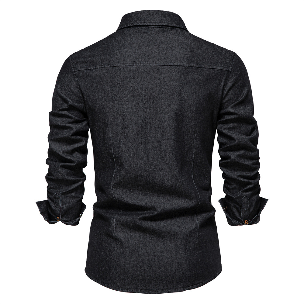 2024 Foreign Trade Cross-border Men's European-size Denim Shirt Men's Casual Solid Color Men's Dannin Long-sleeved Shirt
