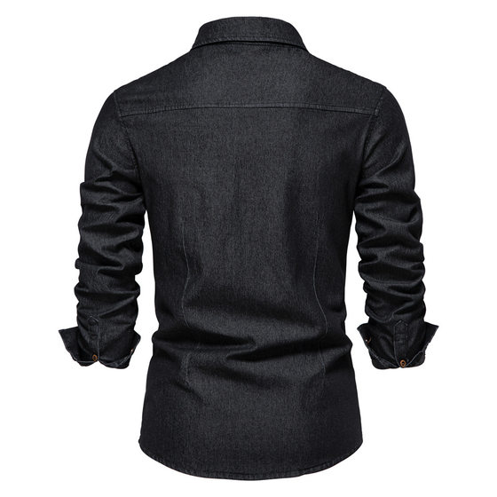 2024 Foreign Trade Cross-border Men's European-size Denim Shirt Men's Casual Solid Color Men's Dannin Long-sleeved Shirt