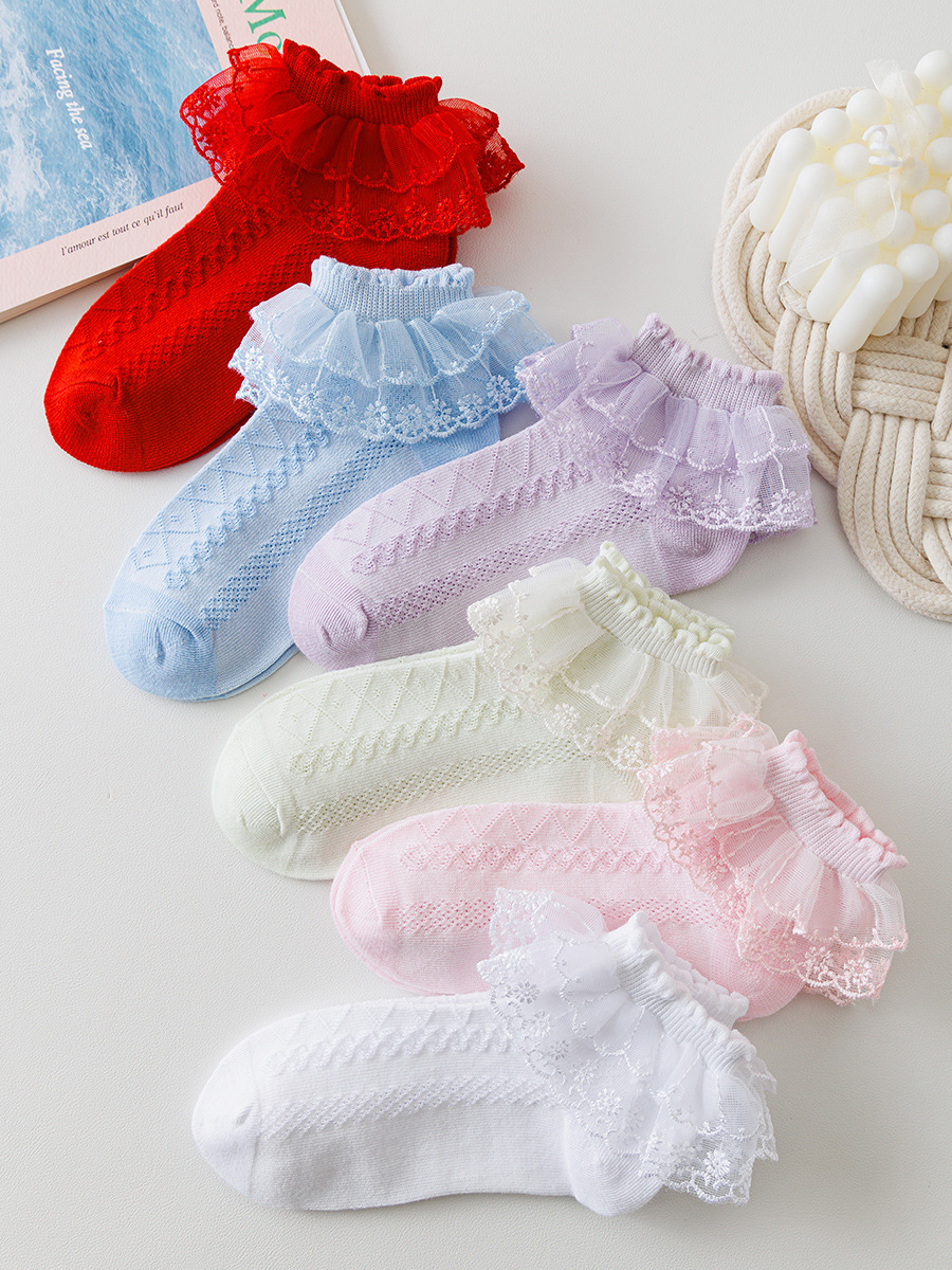 Double-layer lace lace socks girls' thin white dance princess girls' baby spring and autumn children Latin dance