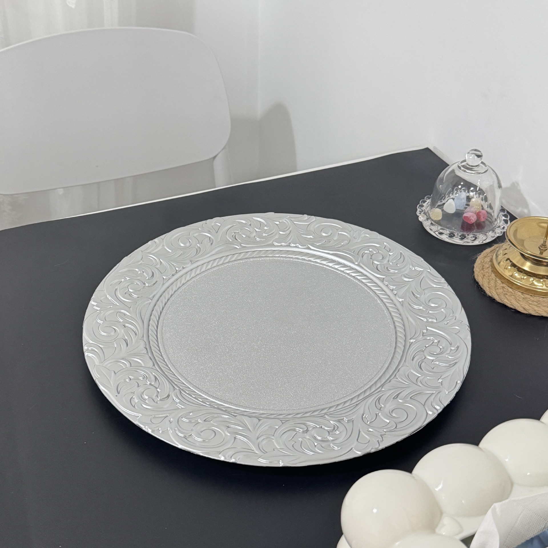 2022 new European style pattern plate mat vintage banquet plate banquet plate handmade design electroplating advanced plate