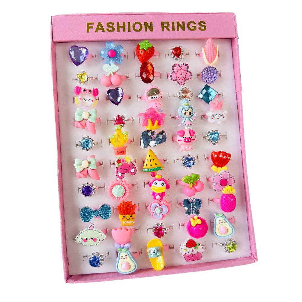 Children's Ring 50 Pack Cartoon Internet Red Baby Princess Ring Adjustable Gift Set 61 Children's Day Gift