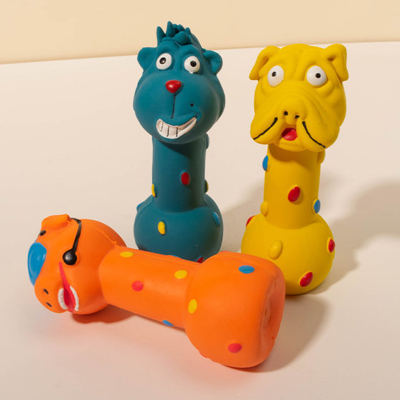 24 new pet latex toy animal shape barbell dog toy molar tooth cleaning monkey pig dumbbell