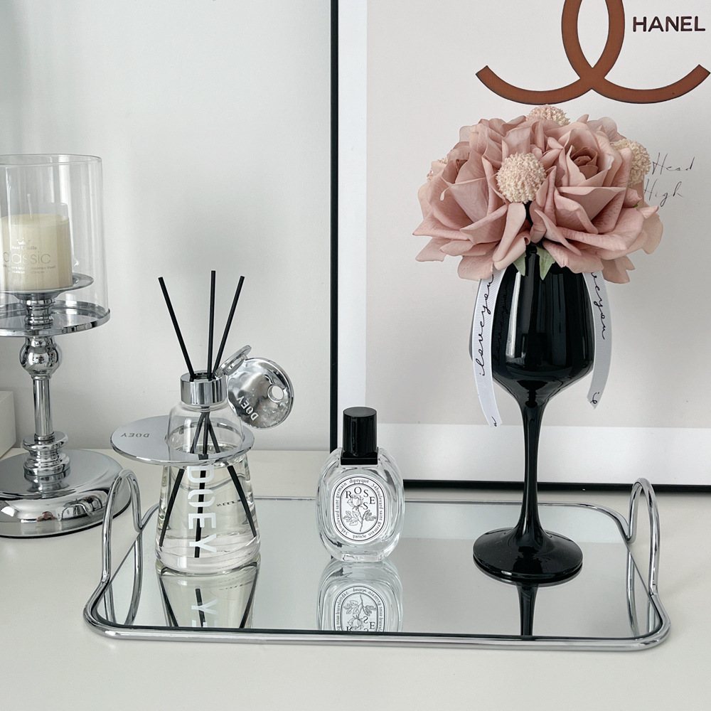 Nordic ins style mirror glass storage tray fruit plate metal silver electroplating simple shooting props decoration
