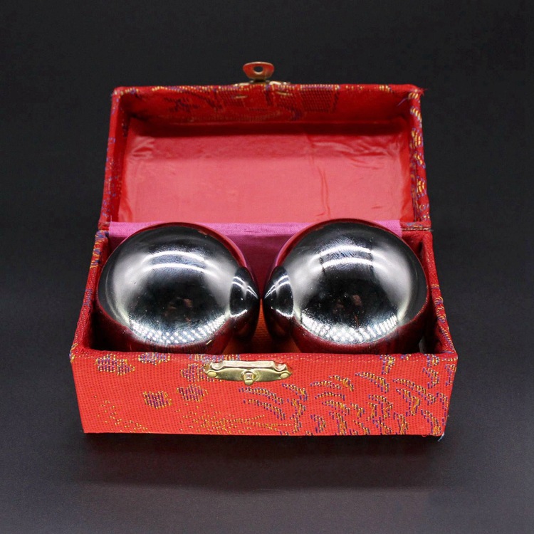 Baoding Fitness Iron Ball Brocade Box Chrome-plated Solid Like Silver Hollow Ring Tone Hand Massage Middle-aged and Elderly Fitness Handball