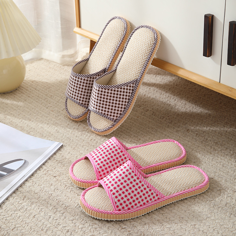 2023 new linen Four Seasons indoor women's linen slippers lovers soft bottom home wood floor men's sandals wholesale