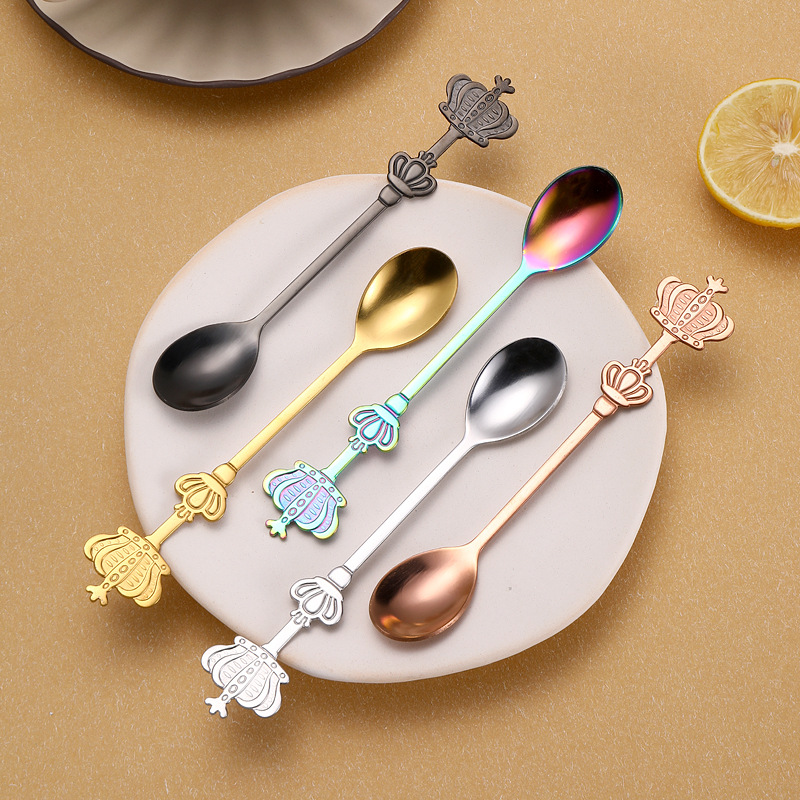 Wholesale Creative Double Crown Stainless Steel Spoon Subnet Red Gold Small Spoon Cake Dessert Spoon Stirring Coffee Spoon
