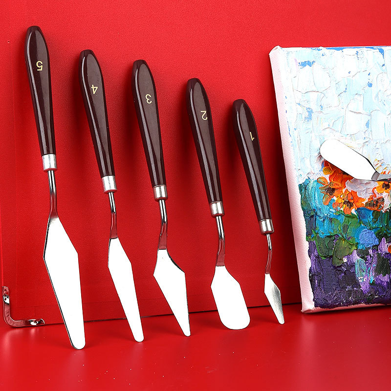 Art oil painting knife new stainless steel color palette scraper gouache pigment scraper 5-piece set foreign trade cross-border supply
