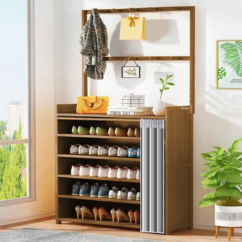 New Shoe Cabinet Coat Rack Integrated Rack Storage Cabinet Shoe Rack Household Bamboo Solid Wood Dustproof Multi-layer Large Capacity