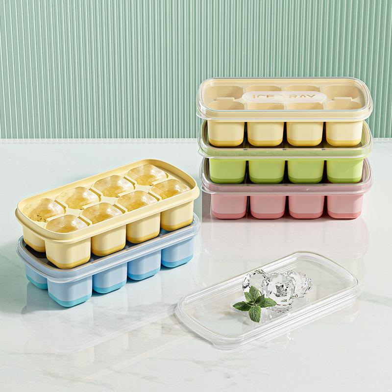 Household Ice Box with Lid Soft Bottom Small Ice Cube Box Simple Ice Box Frozen Ice Eight-grid Fruit Box Storage Box