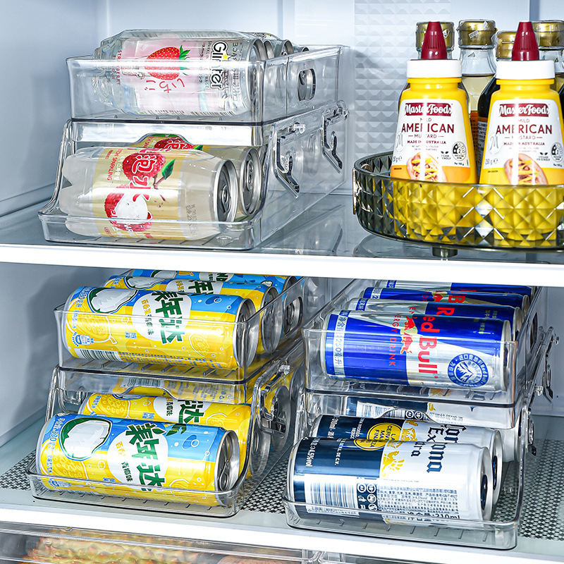 Lifting beer beverage refrigerator box double-layer rolling can Cola drawer storage rack PET double-layer beverage rack