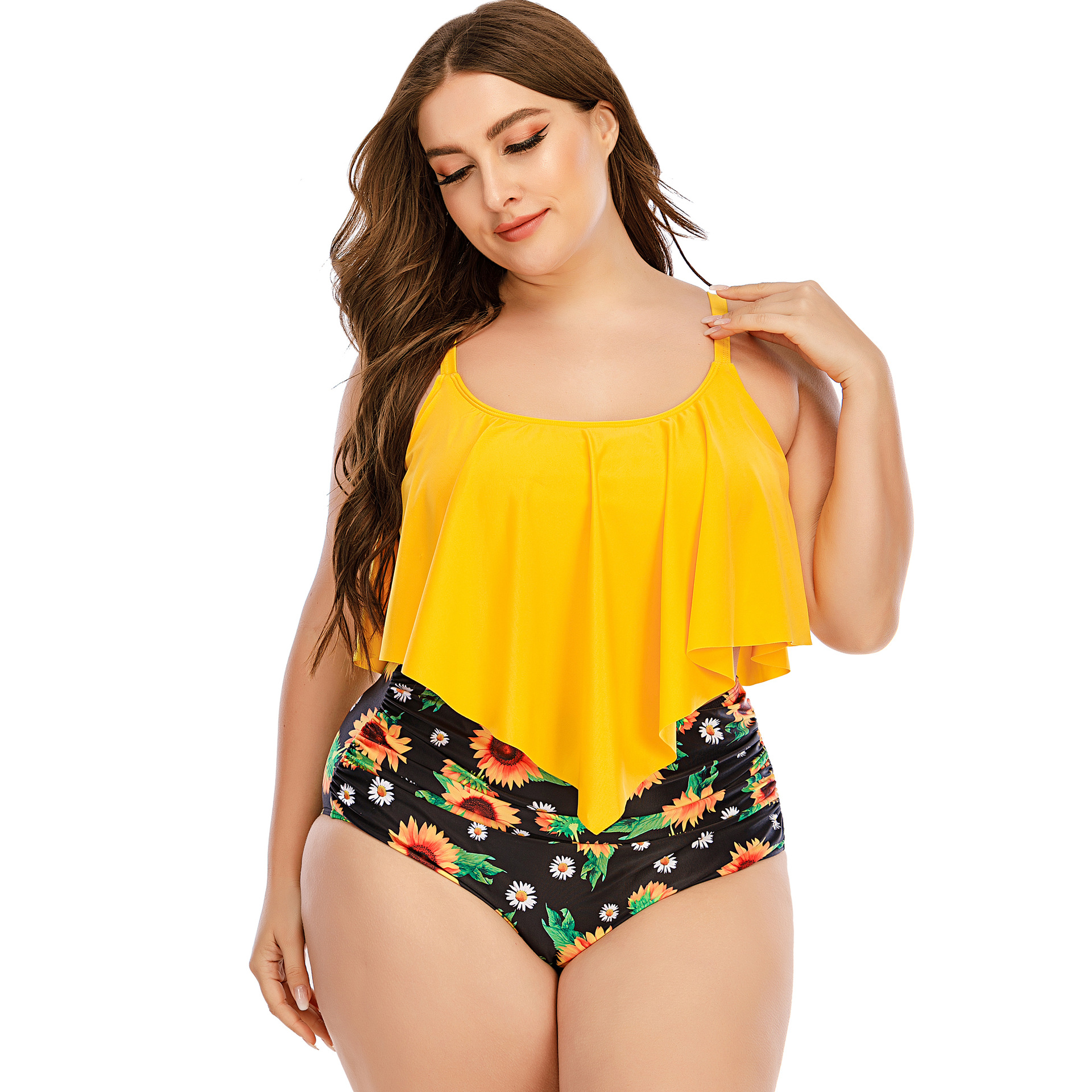 Sea Grove21054 Cross-border Swimming Small Fresh Women's European and American Large Size Swimsuit High Waist Printed Bikini Split