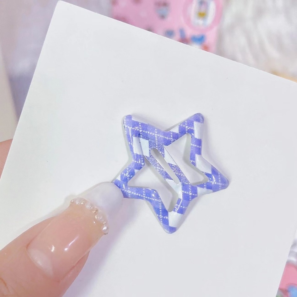 New Color Sanrio Plaid Oil Dropping Five-pointed Star Hairpin Thickened Star Hairpin BB Clip Candy Color Cute