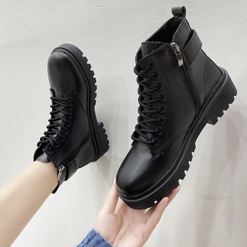 Modische, lässige Plateaustiefel mit dicker Sohle und Schnürung 2023 Neue europäische und amerikanische Damenstiefel mit dicker Sohle_voghion.com