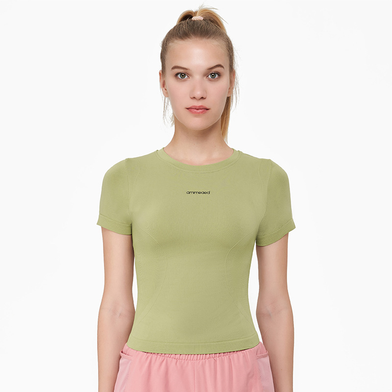 Sports Short-sleeved T-shirt Women's Breathable Sweat Absorbing High Stretch Quick-drying Pilates Slim-fit Tight Fitness Yoga Top