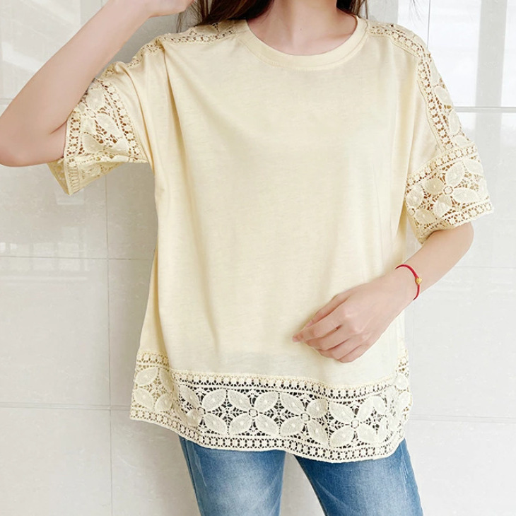 7-color in stock 2024 summer Japanese solid color loose pullover five-sleeve round neck T-shirt jacket women