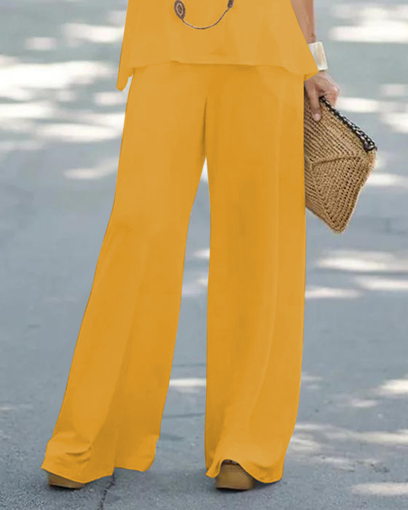 2023 Cross-border Foreign Trade Europe and America Summer Casual Women's Printed Sleeveless Top Elastic High Waist Pants Two-piece Suit_voghion.com