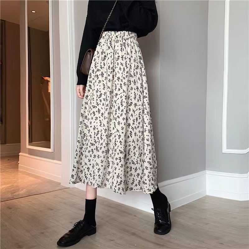 2024 Summer new floral A- line skirt small gentle mid-length skirt for women Spring and Autumn high-grade