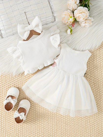 Cross-border INS baby girls' summer waist flower vest mesh dress coat hair accessories fashion