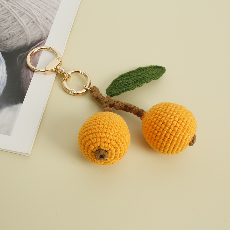 Creative Handmade Crocheted Loquat Fruit Pendant Baoma Wool Woven Fruit Pendant Cute Bag Pendant