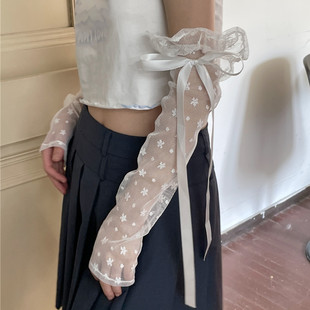 Spring and Summer new sweet and spicy lace flower ribbon versatile sun protection oversleeve decorative gloves