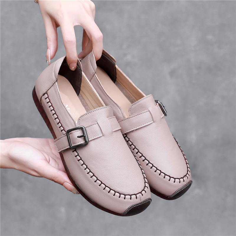 Cowhide Comfortable Soft-soled Moms Shoes Hand-stitched Single-layer Shoes Women's Shoes Large Size Wide Running Women's Shoes 3906