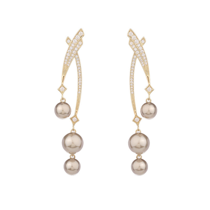 s925 Silver Needle Simple Atmospheric Design Sense Earrings Niche Design High Sense Cross Line Pearl Earrings