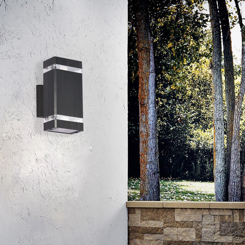 e27 lamp holder rectangular upper and lower luminous double-headed outdoor wall lamp shell stair aisle Villa double-headed square tube wall lamp