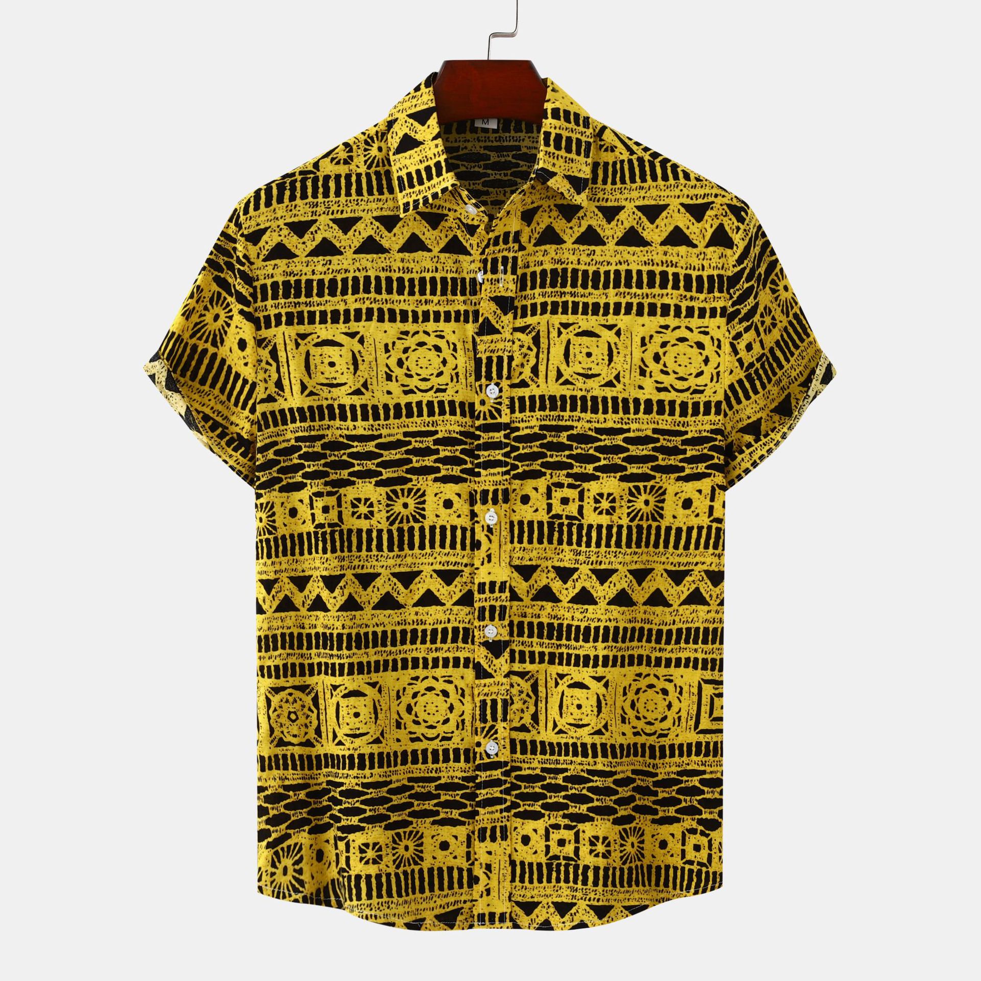 Cross-border men's national style short-sleeved floral shirt 2024 summer new plus size foreign trade men's short-sleeved floral shirt men