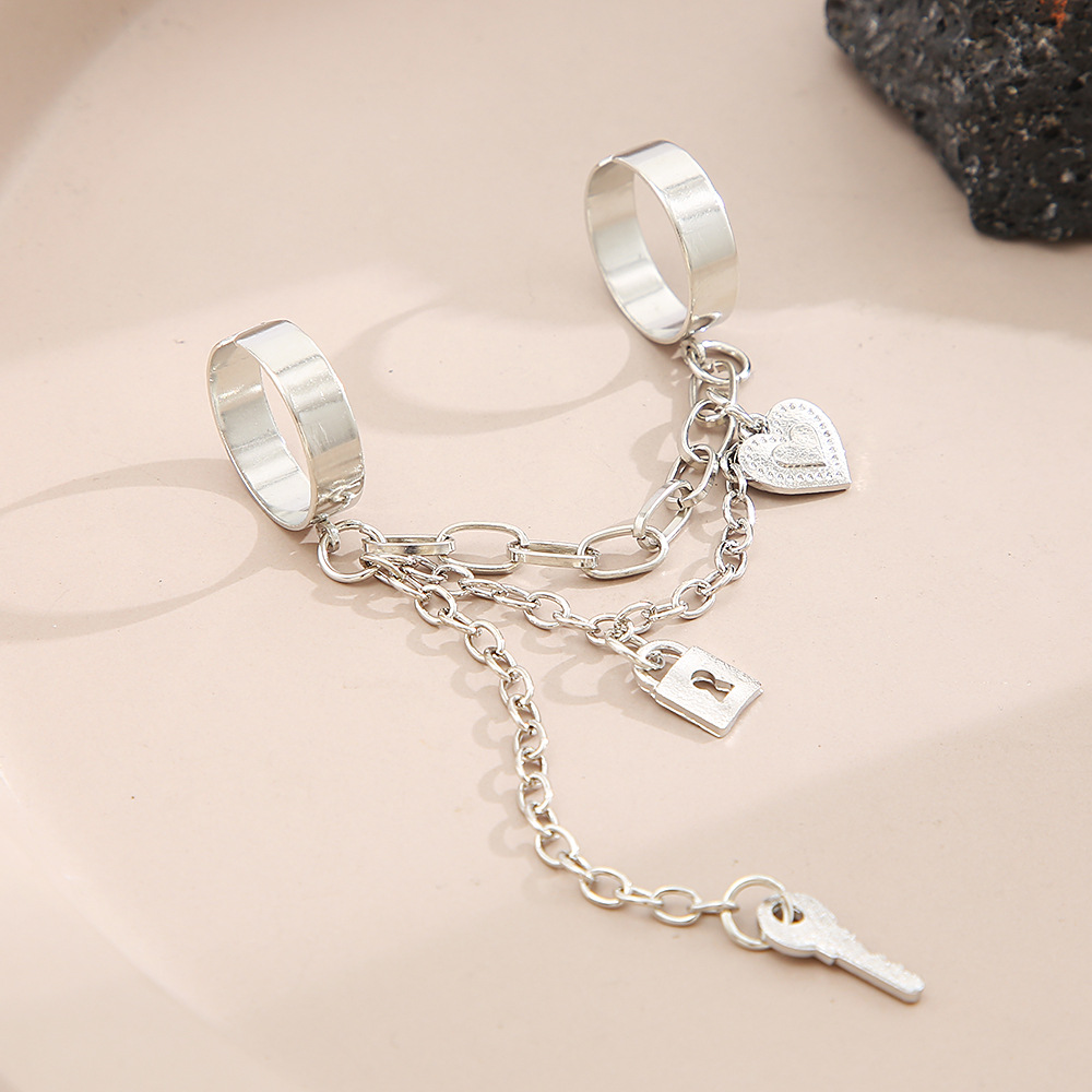 Persönlichkeit Kette Zwei-Finger Siaman Ring Kreative Ins Kreuz Schlüssel Schloss Öffnung Ring Ring_voghion.com