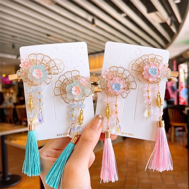 Conjunto de tocados de estilo chino para niños, horquilla Hanfu para niñas, horquilla de estilo antiguo, accesorios para el cabello con borlas de mariposa y hadas_voghion.com